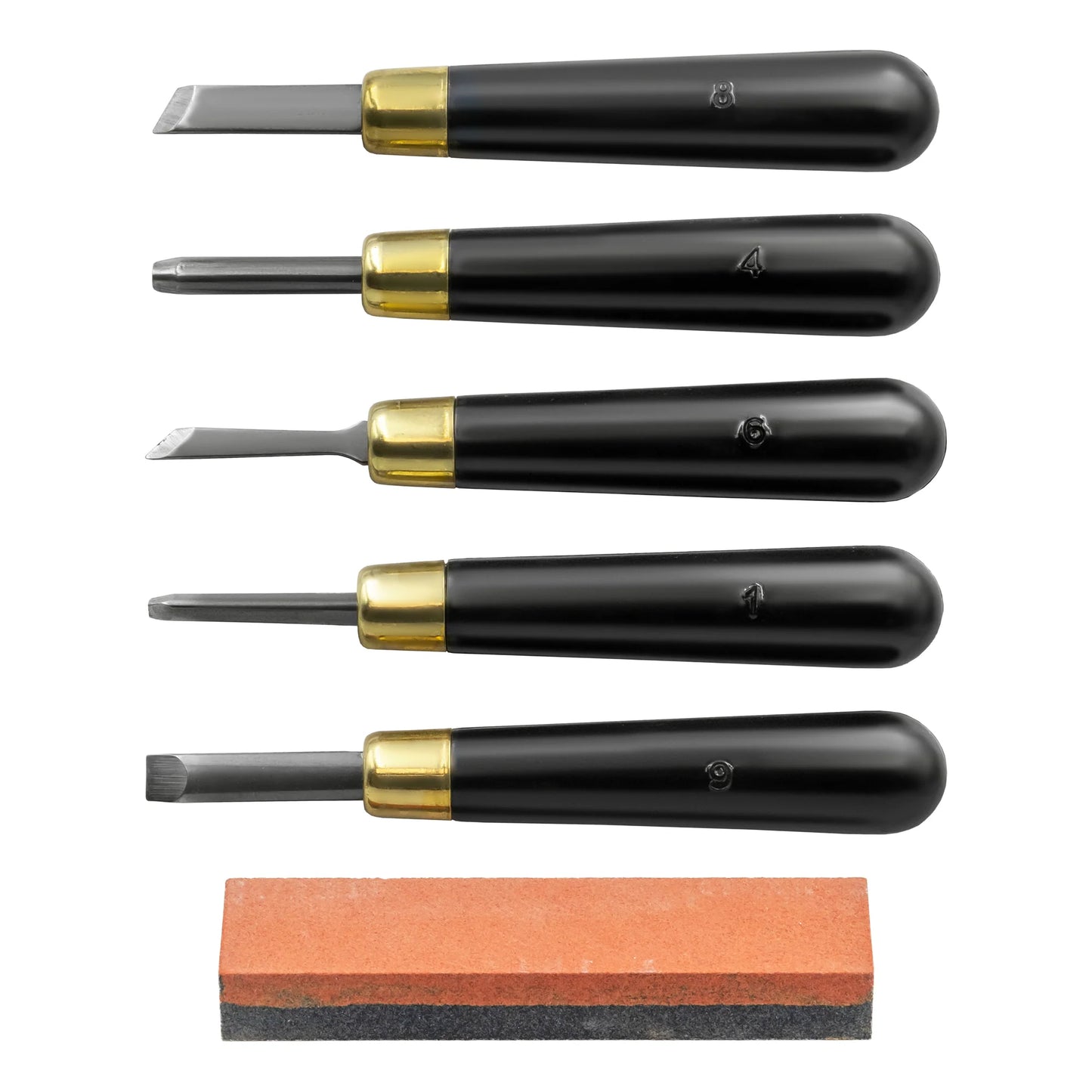 RGM Linoleum Cutting Chisel Set - 5 Carving Tools with Dual Sharpening Stone