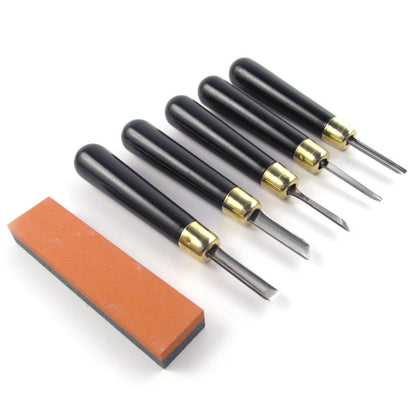 RGM Linoleum Cutting Chisel Set - 5 Carving Tools with Dual Sharpening Stone