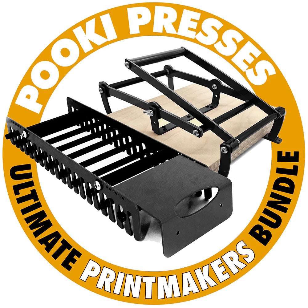 Printmakers Ultimate Press Bundle - A4 Pooki Press, Drying Rack and Printing Blanket.