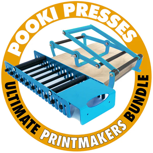 A5 Pooki Printing Relief Lino Cut Press Bundle inc. Drying Rack and Blanket