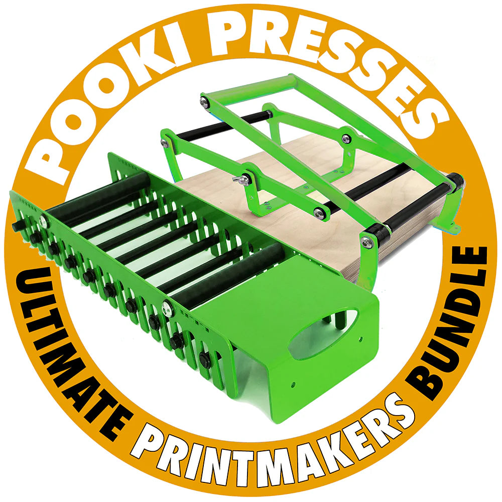 Printmakers Ultimate Press Bundle - A4 Pooki Press, Drying Rack and Printing Blanket.