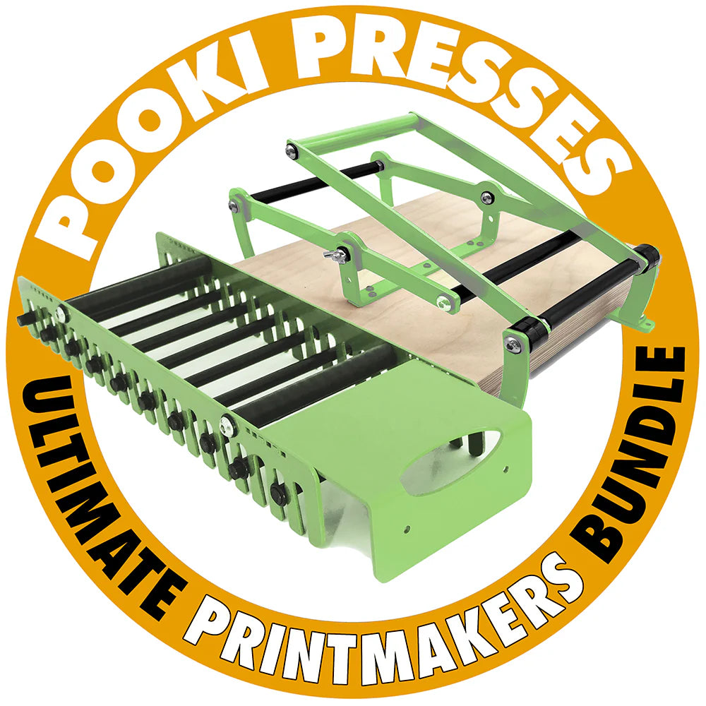Printmakers Ultimate Press Bundle - A4 Pooki Press, Drying Rack and Printing Blanket.