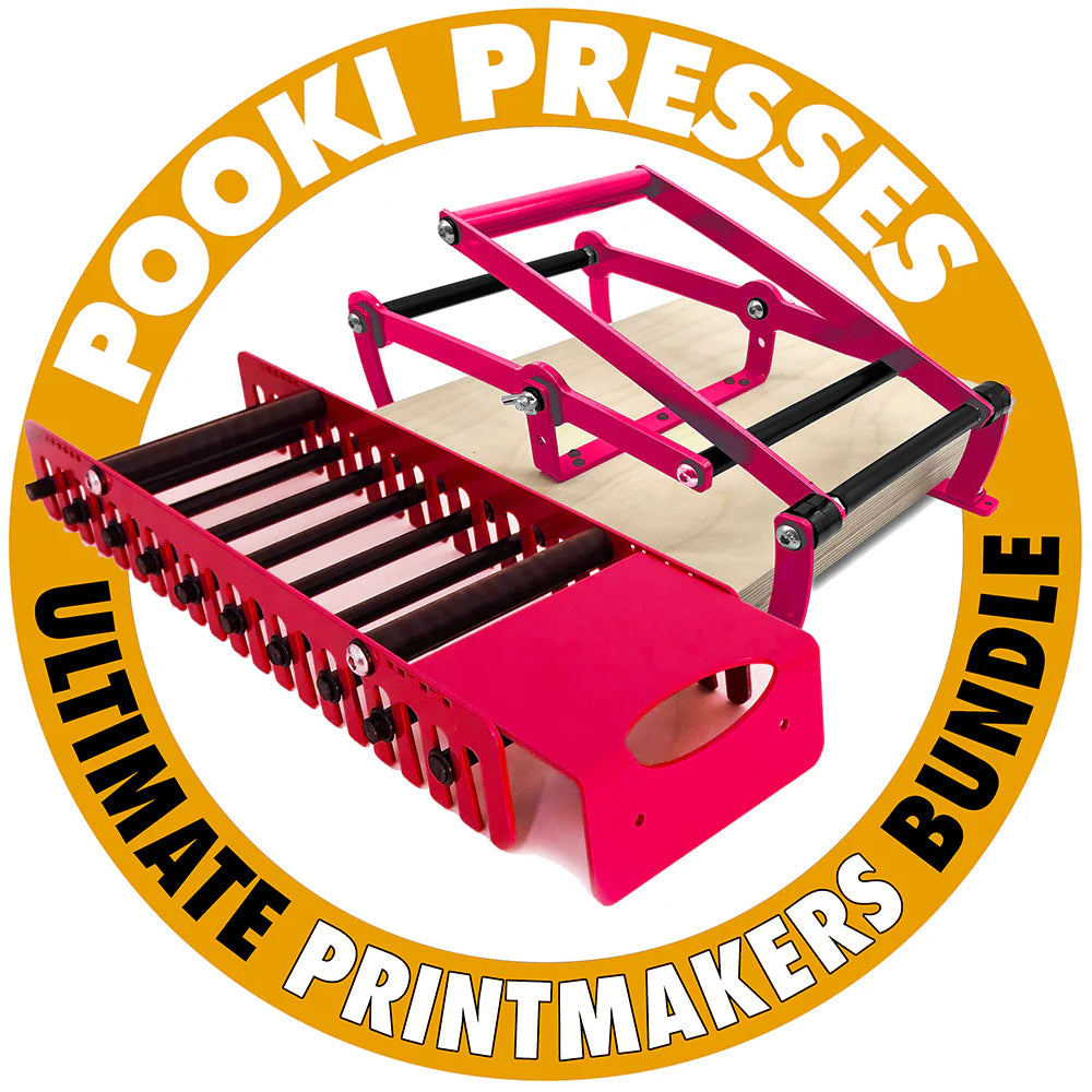 Printmakers Ultimate Press Bundle - A4 Pooki Press, Drying Rack and Printing Blanket.