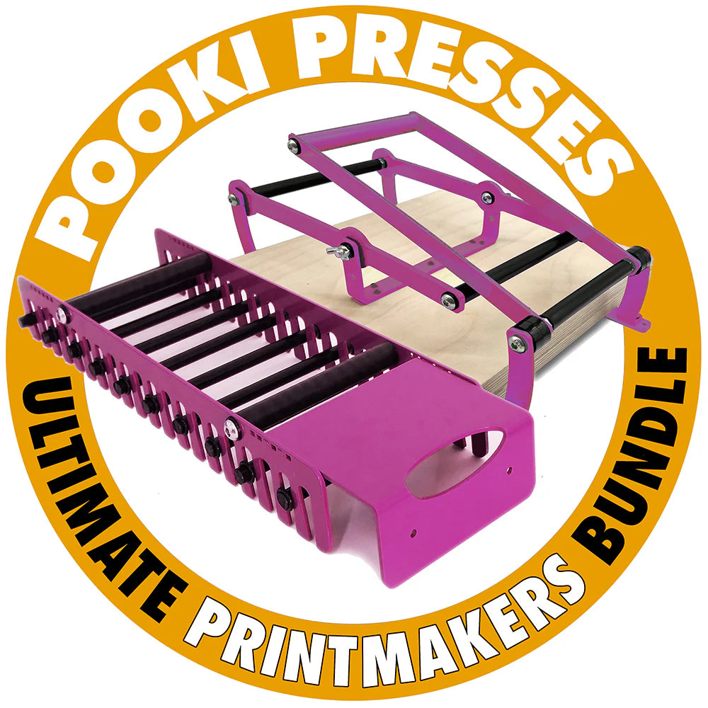 Printmakers Ultimate Press Bundle - A4 Pooki Press, Drying Rack and Printing Blanket.